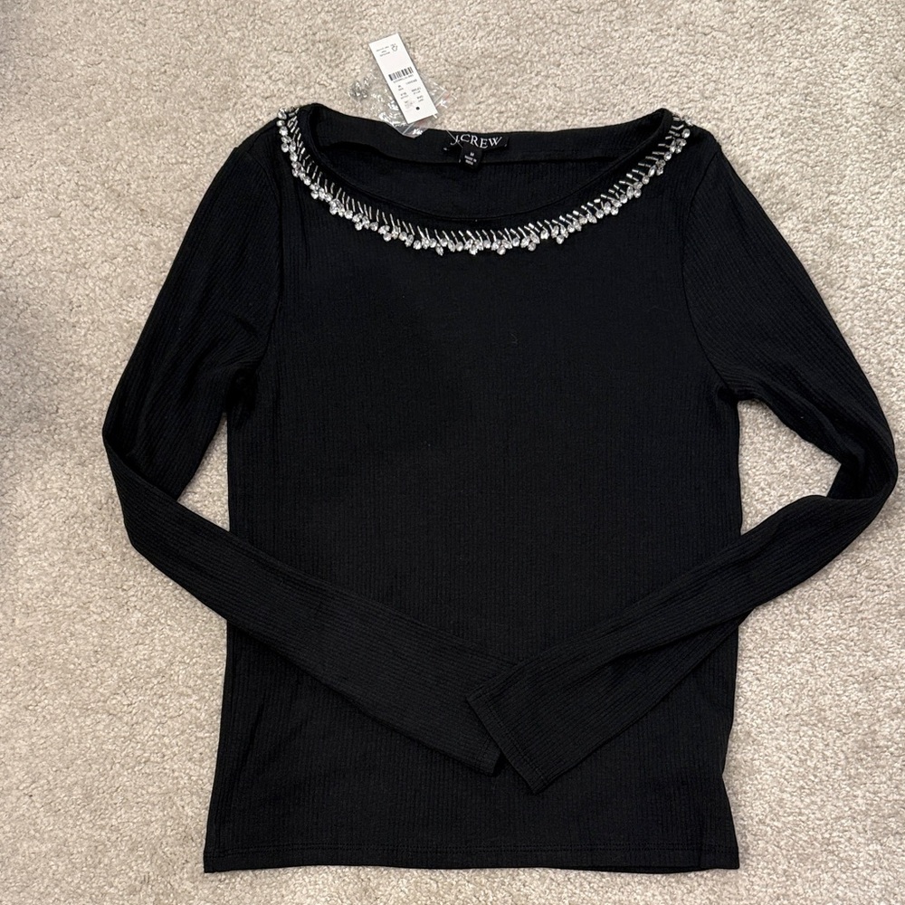 NWT J. Crew dark gray ribbed embellished long sleeve shirt